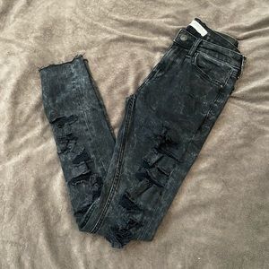 Zara Woman Black Acid Wash Ultra Distressed Denim